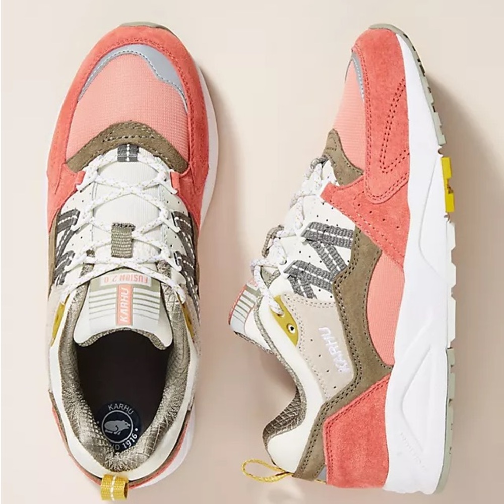 Karhu Unisex Fusion 2.0 Lace-Up Sneakers Pink Grey Yellow Green US 9W/7.5M